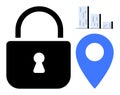 Data Security Concept with Lock, Location Pin, and Analytics Chart Royalty Free Stock Photo
