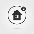 Black locked house icon with shadow