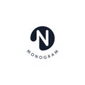 Black logo with cut out silhouette of letter N, round monogram for business and branding. Modern vector logotype, circle