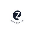 Black logo with cut out silhouette of letter Z, round monogram for business and branding. Modern vector logotype, circle