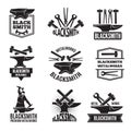 Black logos for blacksmith. Vintage labels set
