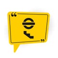 Black London underground icon isolated on white background. Yellow speech bubble symbol. Vector
