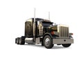 Black long haul semi - trailer big truck - low angle shot Royalty Free Stock Photo