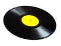 Black long-play vinyl records isolated closeup