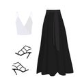 Black long skirt white tank top and black sandals Royalty Free Stock Photo