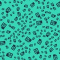 Black Lottery ticket icon isolated seamless pattern on green background. Bingo, lotto, cash prizes. Financial success