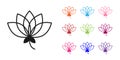 Black Lotus flower icon isolated on white background. Set icons colorful. Vector Royalty Free Stock Photo