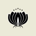 Black lotus silhouette with white contour and decor. Water lily icon, isolated flower symbol for design. Simple vector Royalty Free Stock Photo