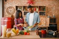 Black love couple cooking romantic dinner Royalty Free Stock Photo
