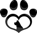 Black Love Paw Print Logo With Dog Silhouette Flat Design Royalty Free Stock Photo