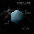 Black low poly background with infographics menu options for business presentations. Blue geometric diamond hexagonal Royalty Free Stock Photo