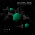 Black low poly background with infographics menu options for business presentations. Blue geometric diamond hexagonal