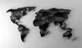 Black low poly world map on white wall. Modern wallpaper