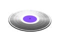 Black LP record with purple label isolated on white closeup Royalty Free Stock Photo