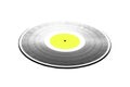 Black LP record with yellow label isolated on white closeup Royalty Free Stock Photo