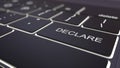 Black luminous computer keyboard and declare key. Conceptual 3D rendering