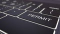 Black luminous computer keyboard and permit key. Conceptual 3D rendering