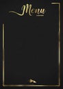 Black Luxury Restaurant Menu Background Suede with Embossed Gold Lines and Mountain Emblem Deluxe Royalty Free Stock Photo