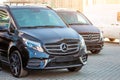 Black luxury van two Mercedes-Benz minivan. Russia, Saint-Petersburg. 14 april 2018.