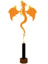 Black magic candle with alchemy symbols and fire dragon vector illustration