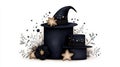 Black magic hats with stars and flowers white isolated background Royalty Free Stock Photo