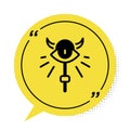 Black Magic staff icon isolated on white background. Magic wand, scepter, stick, rod. Yellow speech bubble symbol Royalty Free Stock Photo