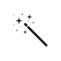 Black magic wand icon vector with stars isolated on white background, magic wand logo, fairy tale sign, wizard symbol
