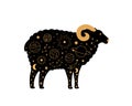 Black magical sheep, Mystic crescent moon esoteric symbol