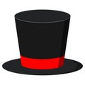 Black magician cylinder hat with red ribbon isolated on white background. Royalty Free Stock Photo