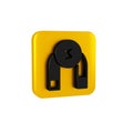 Black Magnet icon isolated on transparent background. Horseshoe magnet, magnetism, magnetize, attraction. Yellow square