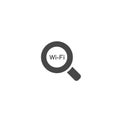 Black Magnifier with wi-fi sign. Wi-Fi icon search. Magnifying glass icon isolated on white Royalty Free Stock Photo