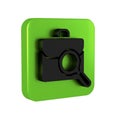 Black Magnifying glass with briefcase icon isolated on transparent background. Job hunting. Work search concept