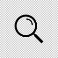 Black magnifying glass, vector icon on transparent background