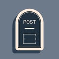 Black Mail box icon. Post box icon isolated on grey background. Long shadow style. Vector Royalty Free Stock Photo