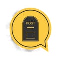 Black Mail box icon. Post box icon isolated on white background. Yellow speech bubble symbol. Vector