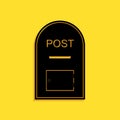 Black Mail box icon. Post box icon isolated on yellow background. Long shadow style. Vector Royalty Free Stock Photo