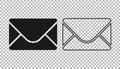 Black Mail and e-mail icon isolated on transparent background. Envelope symbol e-mail. Email message sign. Vector Royalty Free Stock Photo