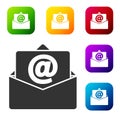 Black Mail and e-mail icon isolated on white background. Envelope symbol e-mail. Email message sign. Set icons in color Royalty Free Stock Photo