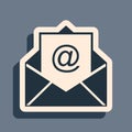 Black Mail and e-mail icon isolated on grey background. Envelope symbol e-mail. Email message sign. Long shadow style Royalty Free Stock Photo