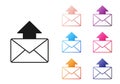 Black Mail and e-mail icon isolated on white background. Envelope symbol e-mail. Email message sign. Set icons colorful Royalty Free Stock Photo