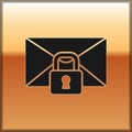 Black Mail message lock password icon isolated on gold background. Envelope with padlock. Private, security, secure Royalty Free Stock Photo