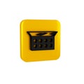 Black Makeup powder with mirror icon isolated on transparent background. Yellow square button. Royalty Free Stock Photo