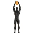 Black male abstract mannequin holding a basketball ball above his head on an isolated background. 3d rendering