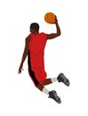 Black Male basketball player jumping with ball.