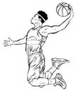 Black male basketball player jumping to shoot the ball