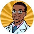 Black male doctor African American pop art avatar character icon