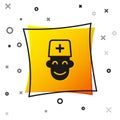 Black Male doctor icon isolated on white background. Yellow square button. Vector Royalty Free Stock Photo