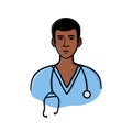 Black male doctor in uniform illustration on white background