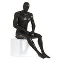 A black male faceless mannequin sits on a white cube on an isolated background. 3d rendering Royalty Free Stock Photo