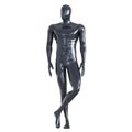 Black male faceless mannequin stands crosslegged on a white background. 3d rendering